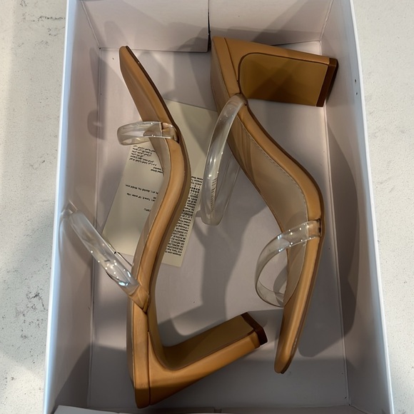 NWT - The Drop Avery Square Toe 2 Strap High Heeled Sandal - Tan / Clear - 7.5 - Picture 8 of 16